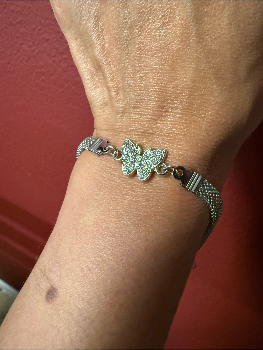 Silver Butterfly Crystal Charm Bracelet - Women's Jewelry